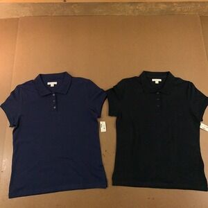 Lot of 2 Aeropostale Womens XXL Navy Black Short Sleeve Uniform Pique Polo NWT